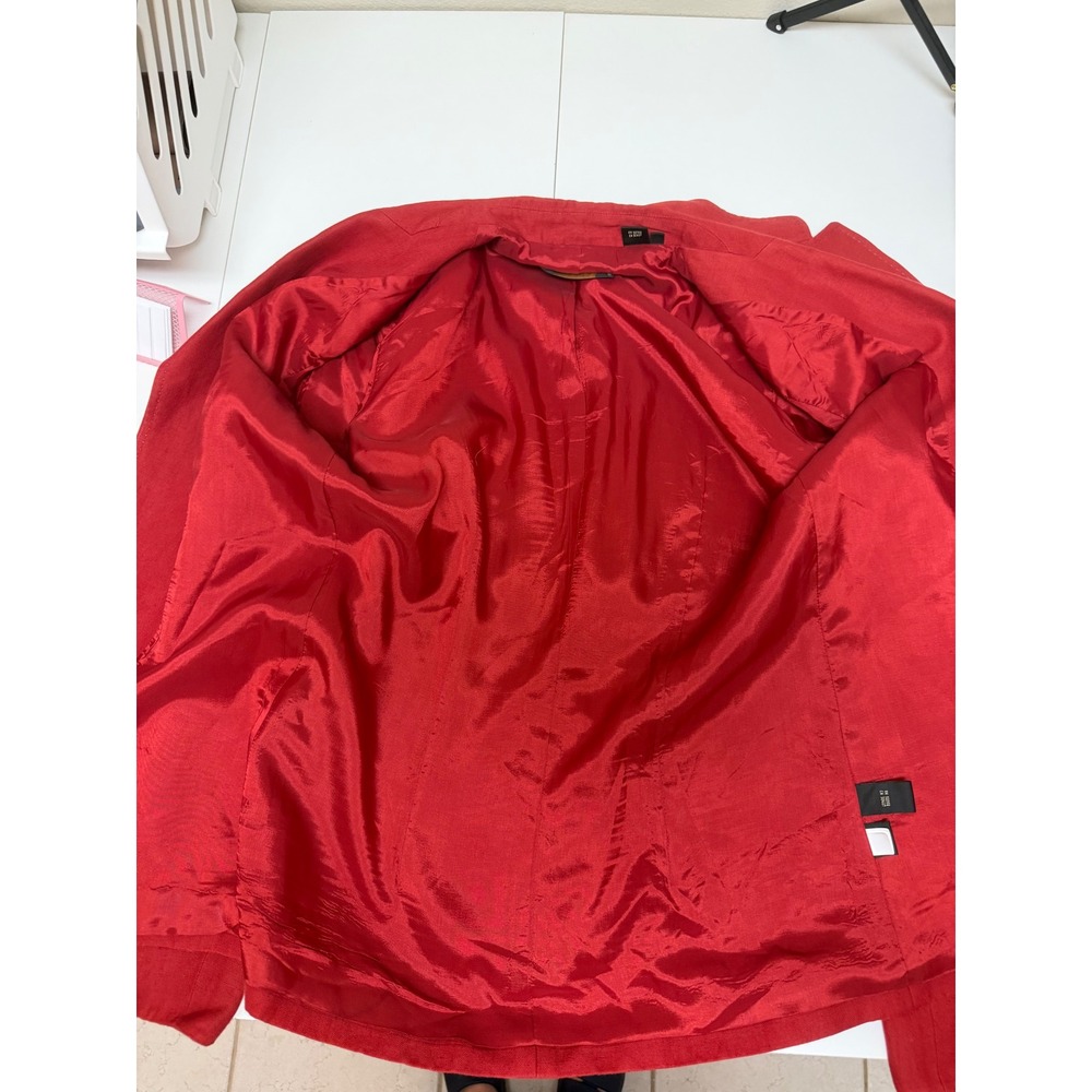 Dana Buchman Blazer Women 8 Red Open Front Textured Notched Lapel Linen Blend - Picture 4 of 12